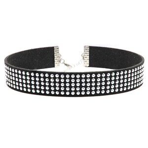 Black Gothic Choker Adjustable silver buttons Bohme wide style (#16)